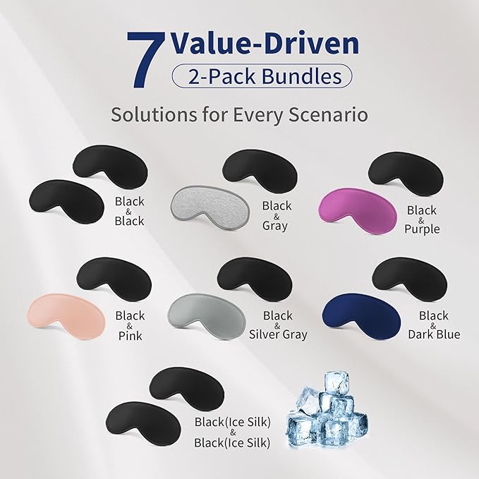 3D Sleep Mask for Men Women 2 Pack, Blackout Eye Mask for Sleeping eye Mask for Side Sleeper, Memory Foam Adjustable&Washable, Airplane Travel Essentials Couples Yoga Meditation Office Black&Dark-Blue - Bloomnest