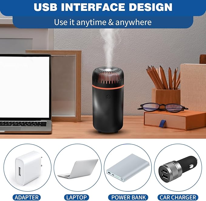Car Humidifier Aromatherapy Essential Oil Diffuser USB Mist Mini Portable for Home Office Bedroom, 100ML, Black - Bloomnest