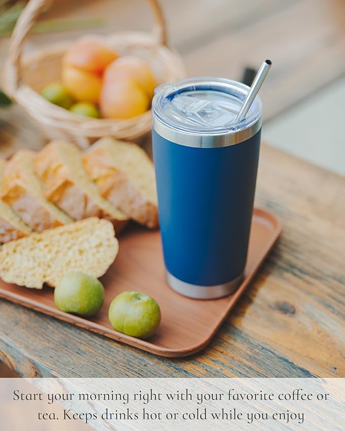 Travel Coffee Tumbler 20oz, 4 Pack Leakproof Travel Coffee Mug with Lid and Straw, Stainless Steel Double Wall Vacuum Insulated Tumbler for Hot/Iced Drinks (Textured Matte, Periwinkle) - Bloomnest