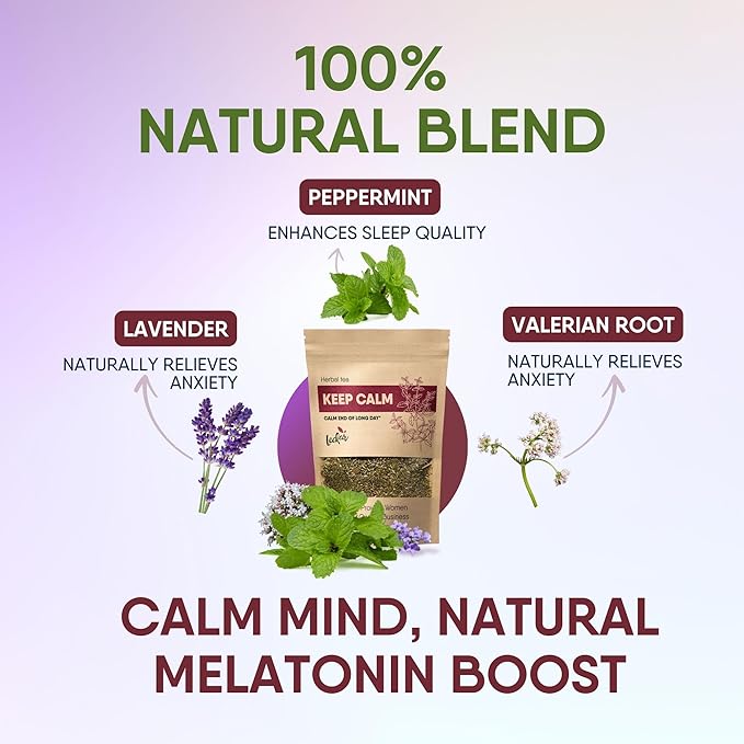 Organic Keep Calm Valerian Root, Lavender, Peppermint Herbal Tea Loose Leaf Relaxing Wellness Blend Caffeine-Free | Natural Stress Relief & Restful Sleep Aid - Bloomnest