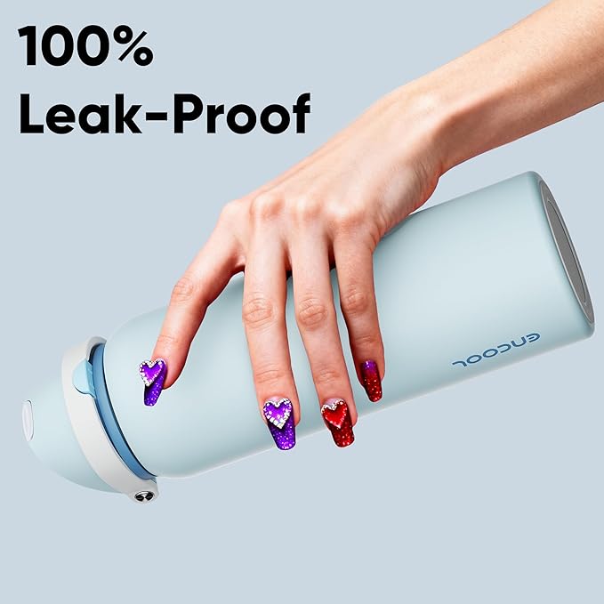 Insulated Water Bottle with Straw - Encool Stainless Steel Water Bottle with Push Button Lid, Leak-Proof & BPA-Free, Keeps Cold for 24 Hours for Sports, Travel, Gym (40 oz, Jungle Mist) ENCOOL