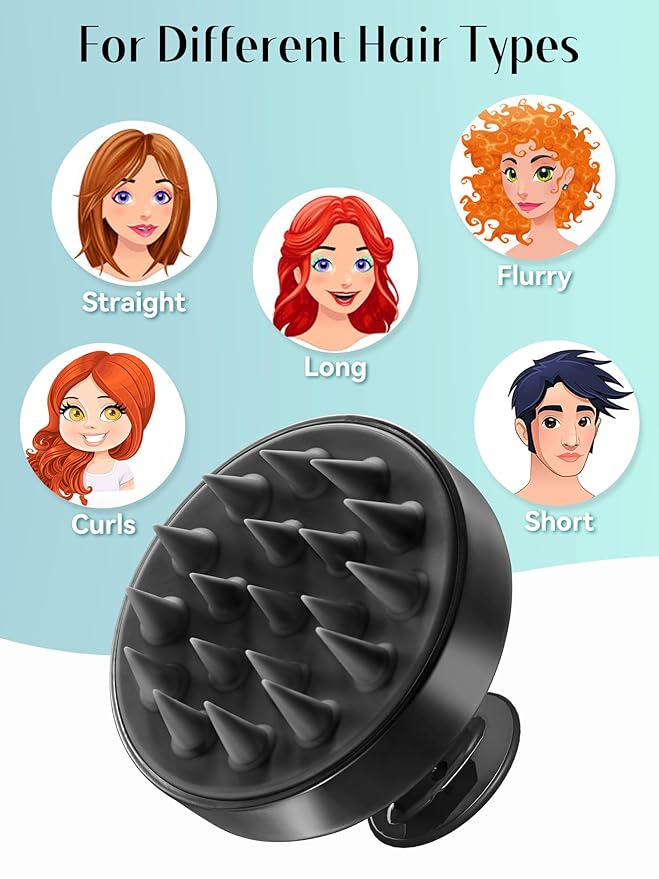 HEETA Scalp Massager Hair Growth, Soft Silicone Scalp Scrubber Shampoo Brush for Exfoliation, Dandruff Removal Head Massage Stress Relax, Wet & Dry Use for Thick Thin Curly Hair Care, Whole Black HEETA