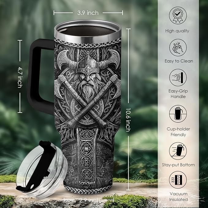 Viking Tumbler Gifts for Men, 40oz Stainless Steel Insulated Coffee Tumbler With Lid & Straw, Travel Cup Gift for Husband Dad, Christmas Birthday - Bloomnest