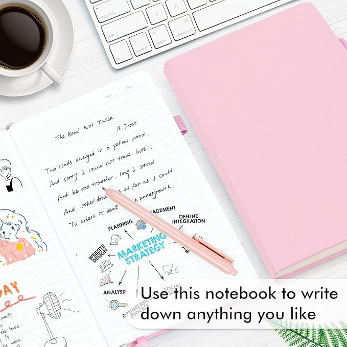 feela 12 Pack Notebooks Journals Bulk, Hardcover Notebook Classic Ruled Lined Journals with Pen Holder for Women Girls School Business Supplies, with 12 Black Pens, 120 GSM, 5.1”x8.3”, A5, Rose Pink - Bloomnest