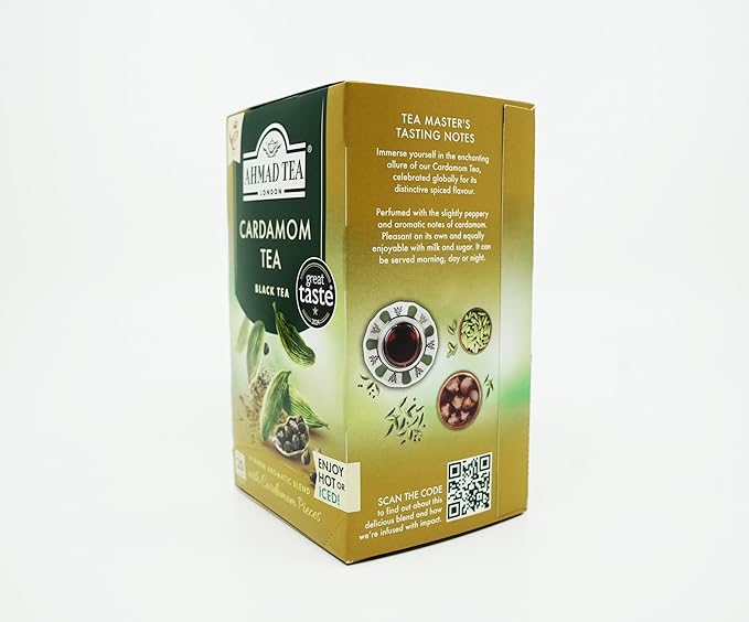 Ahmad Tea Black Tea, Cardamom Teabags, 20 ct (Pack of 1) - Caffeinated & Sugar-Free - Bloomnest