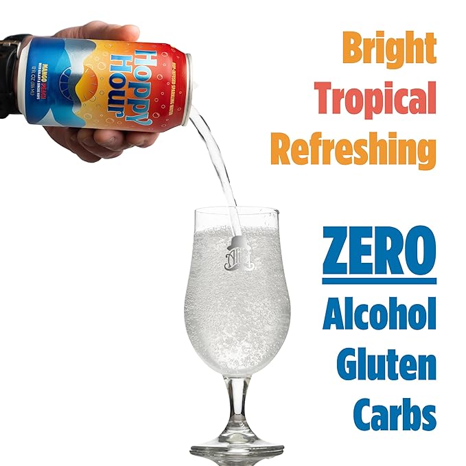 Hoppy Hour Sparkling Hop Water, Non-Alcoholic and Adaptogens Drink, Zero Sugar and Calories, Refreshing Mango Peach Flavor, 12 oz Cans (12-Pack) - Bloomnest