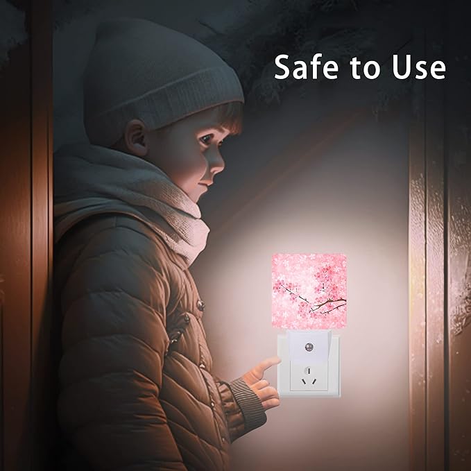 Cherry Blossoms Night Light,Spring Flower Night Lights Plug into Wall with Dusk to Dawn Light Sensors 0.5W Dim Night-Lights for Bedroom - Bloomnest