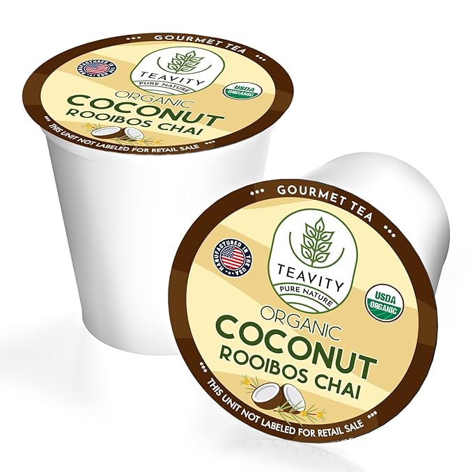 Coconut Rooibos Chai Tea Pods for Keurig - Organic Ginger Tea, Rooibos, Cinnamon, Cardamom, Coconut & Chai by Teavity (24 Tea Pods) - Bloomnest