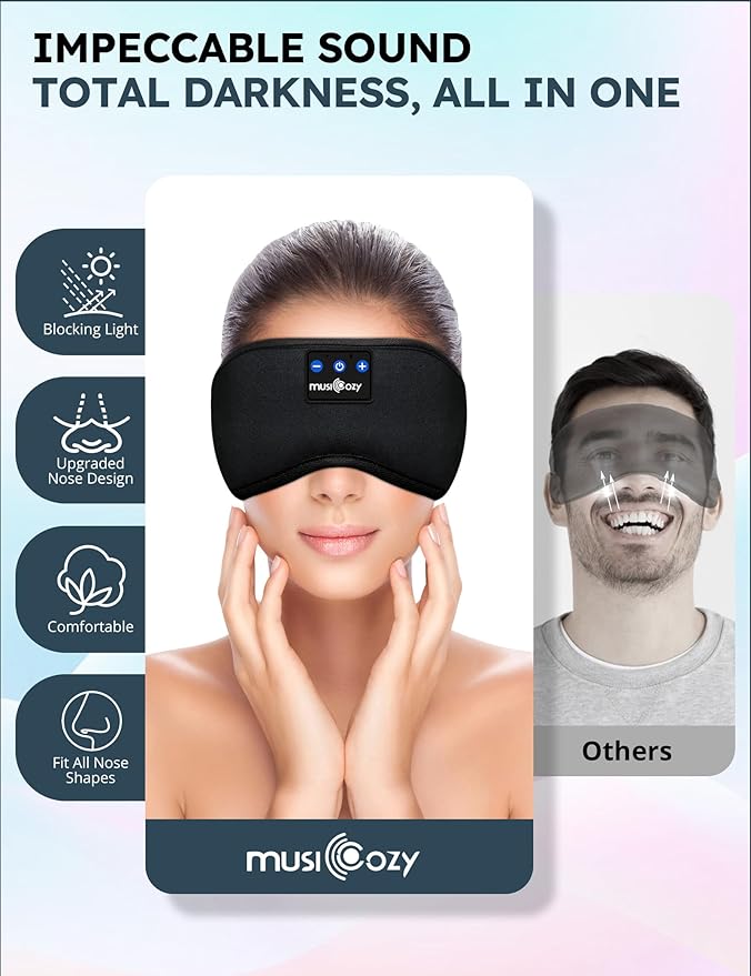 MUSICOZY Sleep Headphones, Bluetooth 5.4 Sleep Mask Headband Headphones Sleeping Eye Mask, Wireless Music Earbuds Earphones with HD Stereo Speakers for Side Sleepers, Cool Gadgets Unique Gift - Bloomnest