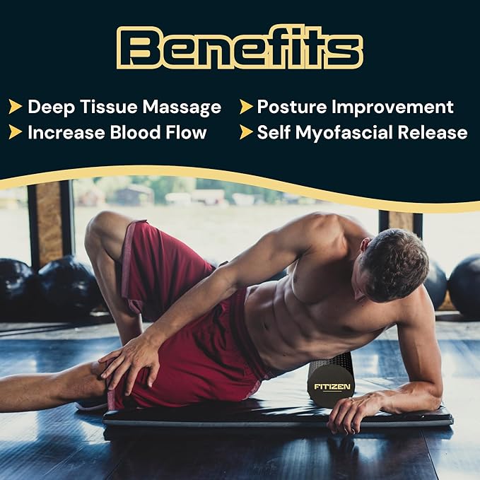 Fitizen Foam Roller – Muscle Massage Rehab Stiff Back Pain Physical Therapy Deep Tissue Firm Exercise Equipment Home Gym Stress Yoga Pilates for The Fit Citizen by FitNation - Bloomnest
