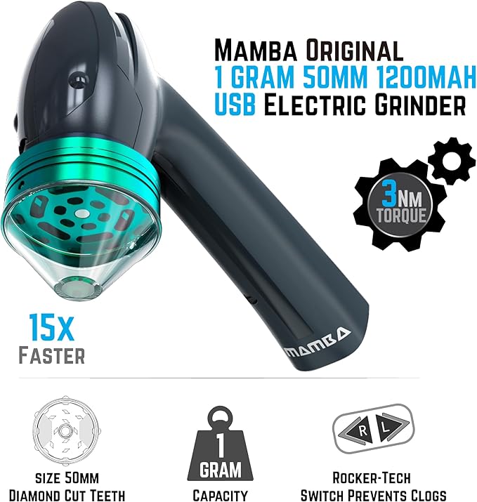 Mamba Electric Herb Grinder – USB Rechargeable Spice Grinder, 1g Portable Metal Grinder for Herbs, Quick & Easy-to-Use Spice Mill for Kitchen - Bloomnest
