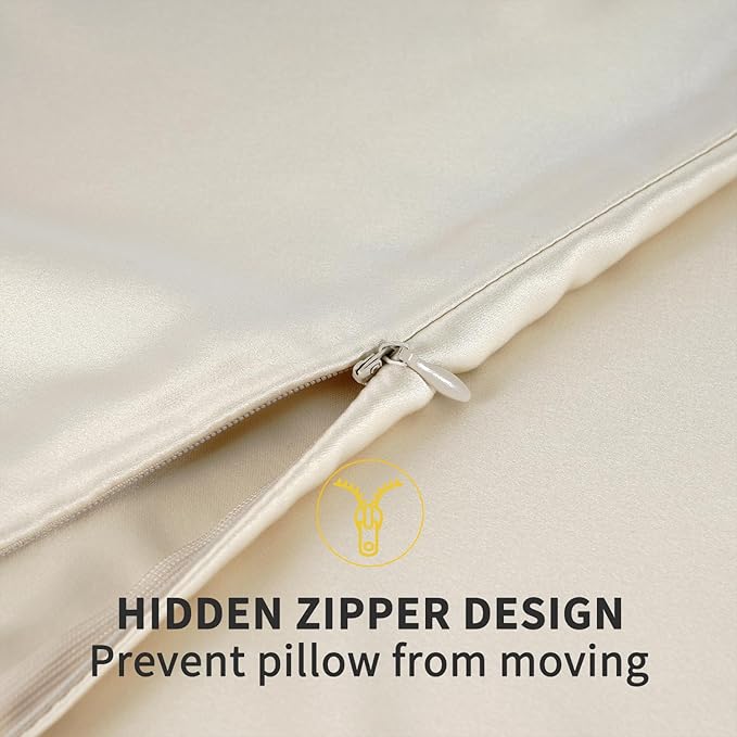 ZIMASILK 100% Pure Mulberry Silk Pillowcase 2 Pack, Soft and Smooth,Both Sides Premium Grade 6A Silk,600 Thread Count,with Hidden Zipper (Queen 20''x30'',Beige) - Bloomnest