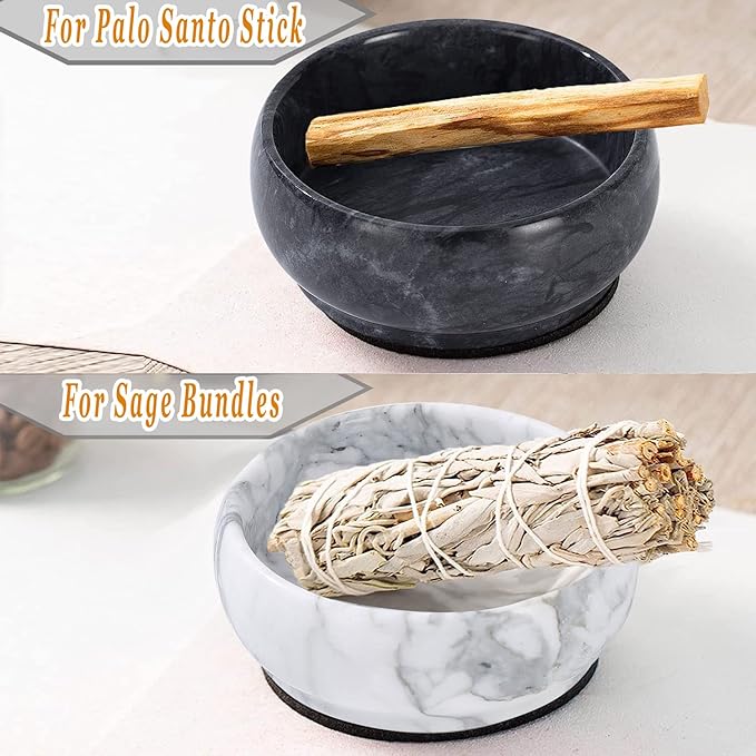 Marble Incense Holder, 9 Hole Burner for Meditation, Natural White & Grey Ash Grabber - Birthday Gift for Mom - Bloomnest