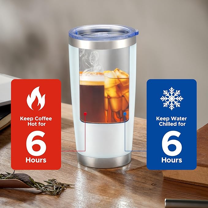 OMTech 20oz Tumblers Bulk, 12pc Stainless Steel Tumbler Set with Lid & Straw, Double Wall Vacuum Insulated Mug for Laser Engraver, Travel Coffee Mug for Hot & Cold Drinks, White Powder Coated Cup - Bloomnest