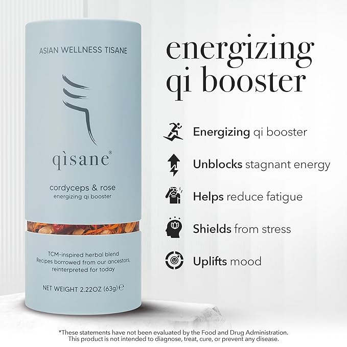 qìsane Cordyceps Tea Bags with Dried Rose Buds - Adaptogenic Cordyceps Mushroom Flowers, Dried Roses, Astragalus Root & Codonopsis Root Helps Boost Qi & Balance Body & Spirit - 10 sachets (~30 cups) - Bloomnest