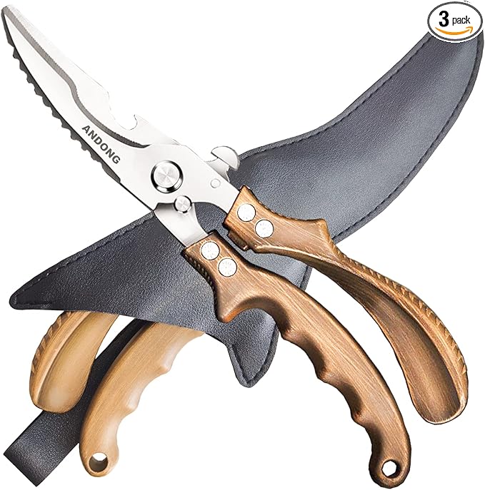ANDONG Kitchen Shears - Heavy Duty Stainless Steel Poultry, Meat & Bone Scissors with Black Leather Sheath for Food - Bloomnest