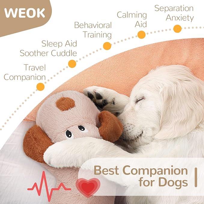 Puppy Heartbeat Toy, Dog Heartbeat Toy for Separation Anxiety Relief, Puppy Toy with Heartbeat Stuffed Animal Anxiety Calming Behavioral Aid Plush Toy for Dogs Cats Pets (Brown +) - Bloomnest