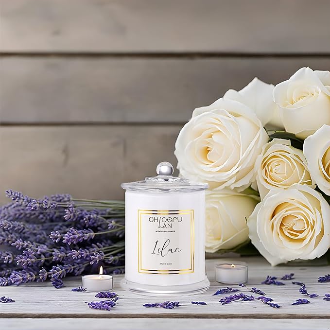 Chloefu LAN Lilac Candle, Scented Candles for Home, Wedding Gift for Women, Natural Soy Wax for Clean Burning, Luxury Glass Jar, Bridal Shower Gifts, Non-Toxic, 70 Hour Burn, 10 oz - Bloomnest