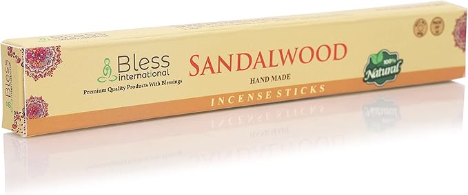 Bless-Sandalwood 100%-Natural-Handmade-Hand-Dipped-Incense-Sticks Organic-Chemicals-Charcoal-Free Purification-Relaxation-Positivity-Yoga-Meditation Best-Woods-Scent (25 Sticks (1.4 OZ)) BlessInternational