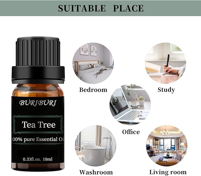 BURIBURI Tea Tree, Eucalyptus and Vanilla Essential Oil Set, 100% Pure 3Pcs Essential Oils Gift Set for Diffusers BURIBURI