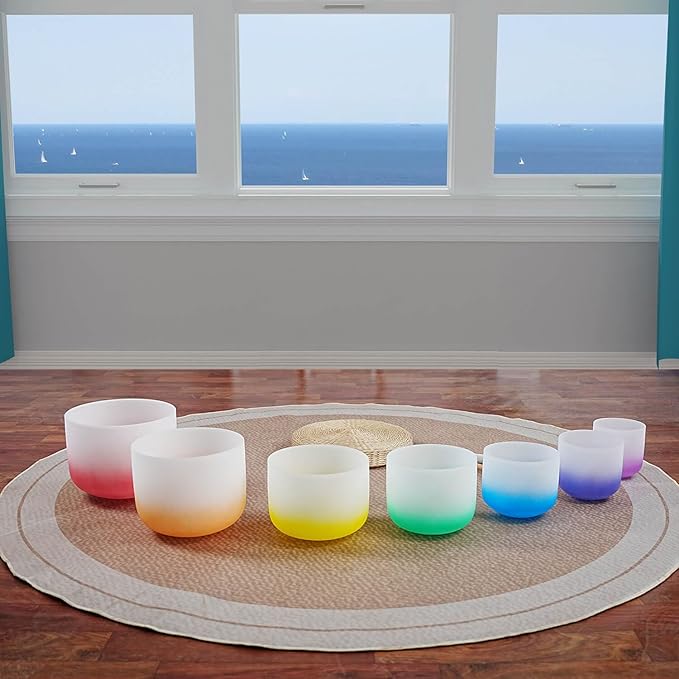 6-12inch 432hz Quartz Crystal Singing Bowls Set of 7, for Healing Mindfulness Meditation Yoga Sound Baths - Bloomnest