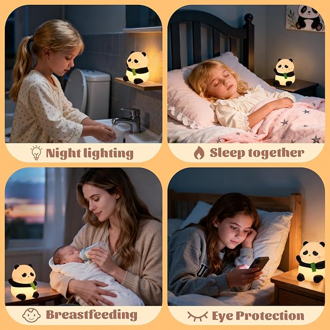 Panda Night Light, Silicone Lamp – Tap-Control Dimmable, 10H High/50H Low Battery Life, Soft Light for Breastfeeding Nursery, Cute Panda Gifts for Kids Boys Girls, Bedside Desk Decor - Bloomnest