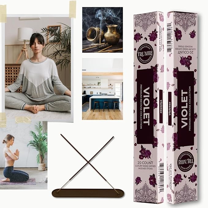 Violet Incense Sticks - Total 120 Insence-Sticks - 6 Packs of 20 Insense - Inciensos - Inscents - Natural Non Toxic Ingredients - Incents - Incence - Inscense - Insents TRUMIRI