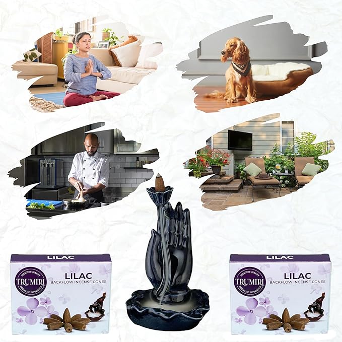 Lilac Backflow Incense Cones - Total 60 Incense Cones Waterfall - Six Packs of 10 Incense Backflow Cones - Waterfall Inscent Cones - Incense Waterfall Cones
