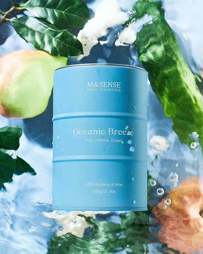 M&SENSE Oceanic Breeze Scented Candles Large Summer Candle, Beach Soy Candles 21.2oz 120 Hour Slow Burning,Aromatherapy Candle for Stress Relief Meditation Relaxing - Bloomnest