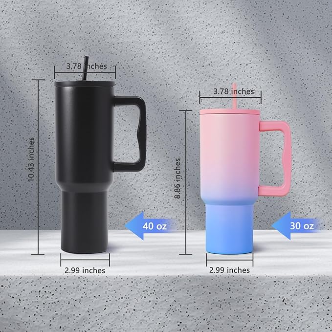 40 oz Tumbler with Handle, 304 Stainless Steel Leak Proof Cup, Thermal Cups for Hot and Cold Drinks, Tumblers with Lids and Straws - Bloomnest