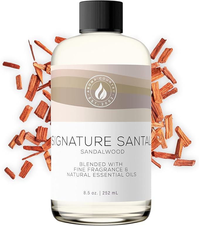 Aroma Country Signature Santal Diffuser Oil - Luxury Essential Oils for Diffuser Refill & Air Freshener Room Spray - Long-Lasting & Natural Home Fragrance, Sandalwood Scented Oil (8.5 Fl. oz) AromaCountry