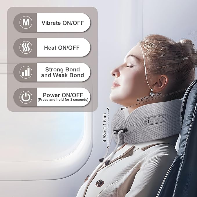 Electric Neck Massager,Portable Travel Pillow with Massage and Heat,Rechargeable vibrating Neck Pillow Massager,Perfect for Pain Relief at Home,Office,Travel,Fathers Day Gift Ideas from Daughter Son - Bloomnest