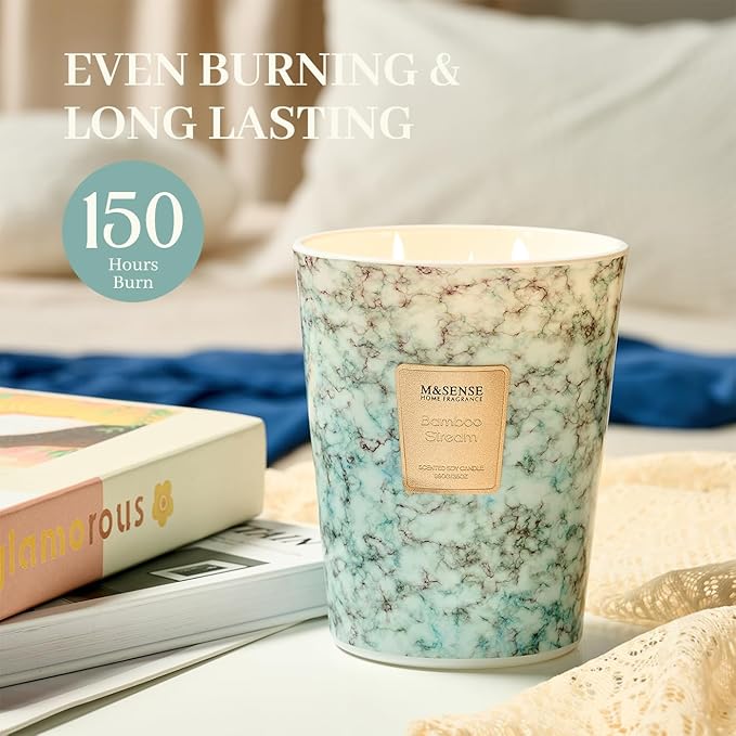 M&SENSE BambooStream Scented Candles for Home, 3-Wick Highly Scented Jar Candles, Extra Large Candle 35 Oz 150 Hours Long Lasting Burning, Relaxing Aromatherapy Candle for Stress Relief, Meditation - Bloomnest