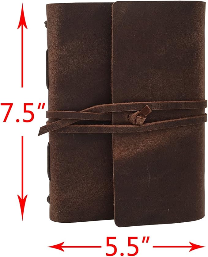 Leather Journal Writing Notebook - Genuine Leather Bound Daily Notepad for Men & Women Lined Paper 240 Kraft Pages, Handmade, Rustic Brown, 5 x 7 in - Bloomnest
