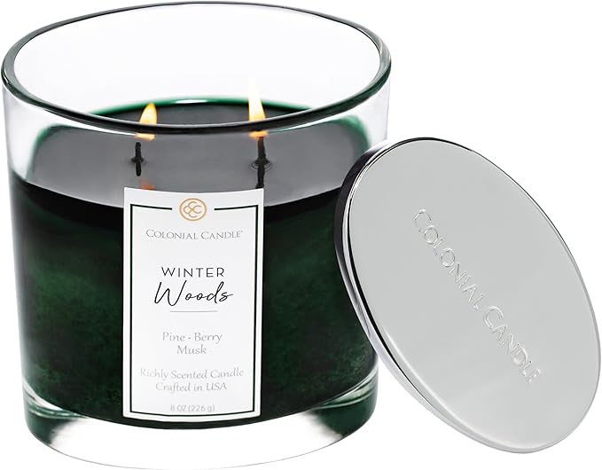 Colonial Candle Winter Woods Scented Candle Jar, Highly Fragranced Candles for Home Scented, Mottled Wax Candle, 2 Wick, 8 oz - Made in The USA - Bloomnest