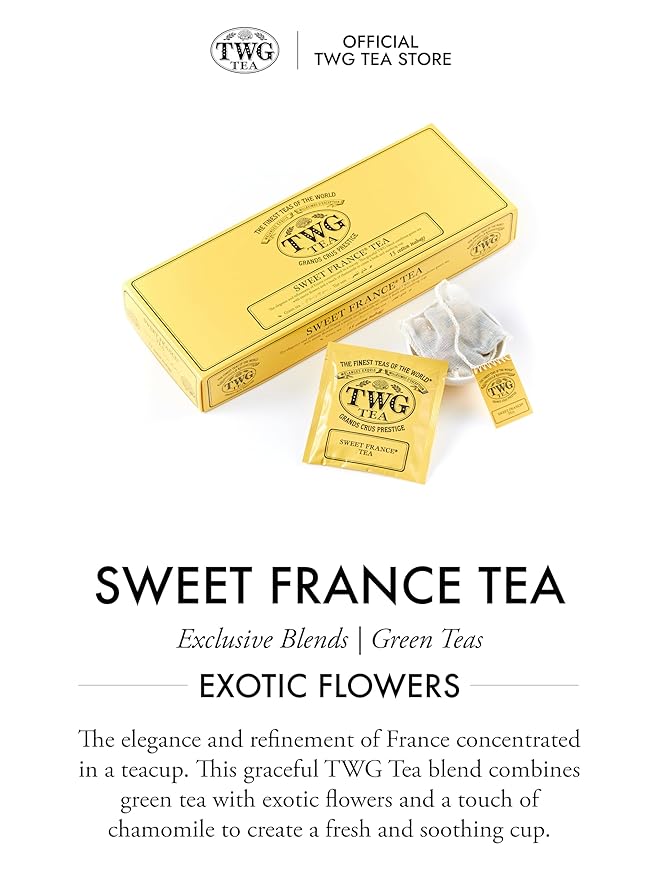 TWG Tea | Sweet France Tea | Green Tea | Chamomile Flowers & Rose Petals | 15 Hand Sewn Cotton Tea Bags | Gift Set - Bloomnest