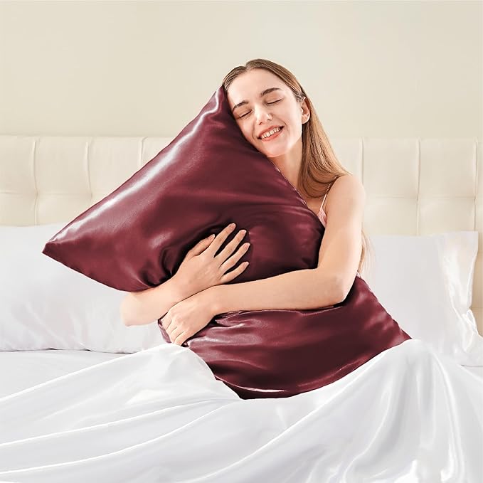 BEDELITE Satin Body Pillow Cover, Super Soft and Cooling Body Pillow Pillowcase for Hair and Skin, Breathable Silky Full Long Pillowcase Cover(20"x54", Burgundy) - Bloomnest