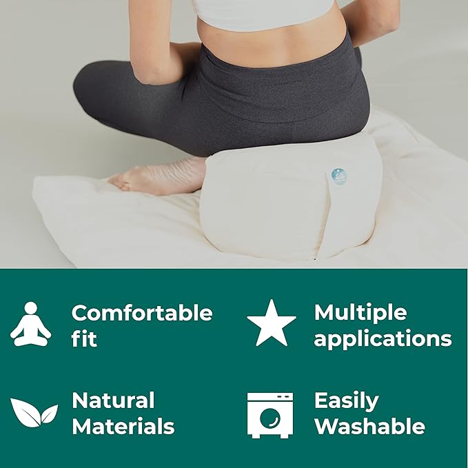 (Height 6.5") Round Zafu Yoga Bolster for Gymnastics & Meditation Made in the EU - Light Beige 100% Natural Cotton Yoga Meditation Buckwheat Meditation Cushion with Washable Covers - Bloomnest