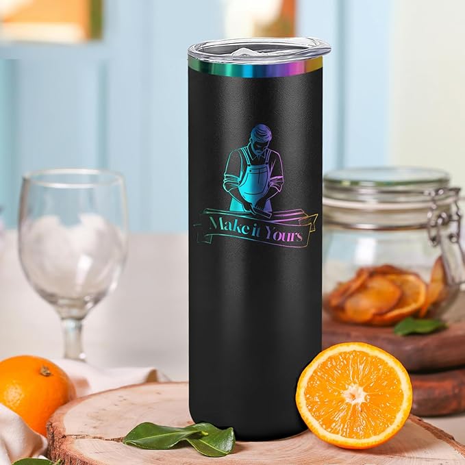 YOUKE OLA 8 Pack Rainbow Plated Stainless Steel Tumbler Straight Double Wall Powder Coated for Laser Engrave, 20oz Black To Iridescent - Bloomnest