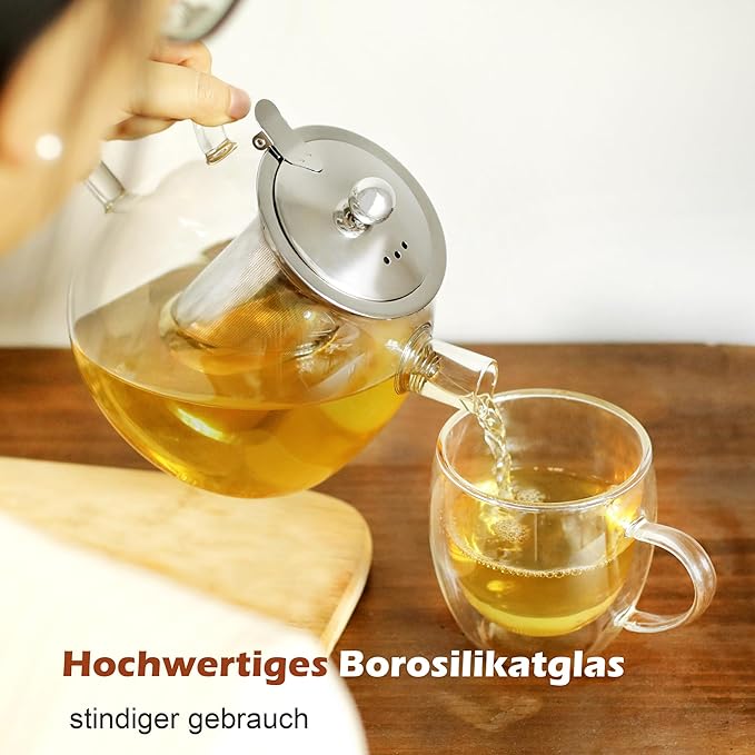 LIBWYS 1000ml(34oz) Glass Teapot, Teapot with Removable Infuser, Stovetop Safe Tea Pot made of Heat-resistant Borosilicate Glass, Blooming and Loose Leaf Tea Maker, Easy to Clean