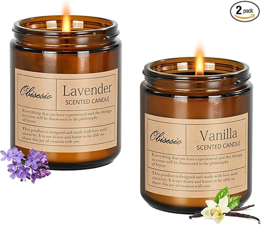 Candles 2 Pack, Candles for Home Scented, Aromatherapy Candle Gift Set for Women Soy Wax Long Lasting Amber Jar Candles for Birthday Housewarming Mother's Valentine Day(Vanilla & Lavender) - Bloomnest
