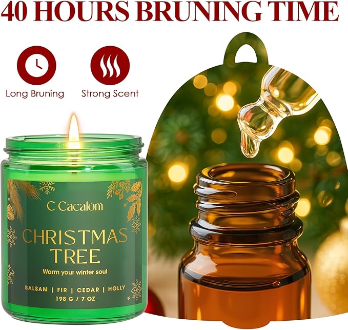 Christmas Soy Candles for Home Decor Non-Toxic Aromatherapy Scented Candles for Christmas Gifts, Cozy Holiday Jar Candle, Cozy Decorative Candle for Women Men, Winter Christmas Tree Balsam Fir Candle - Bloomnest