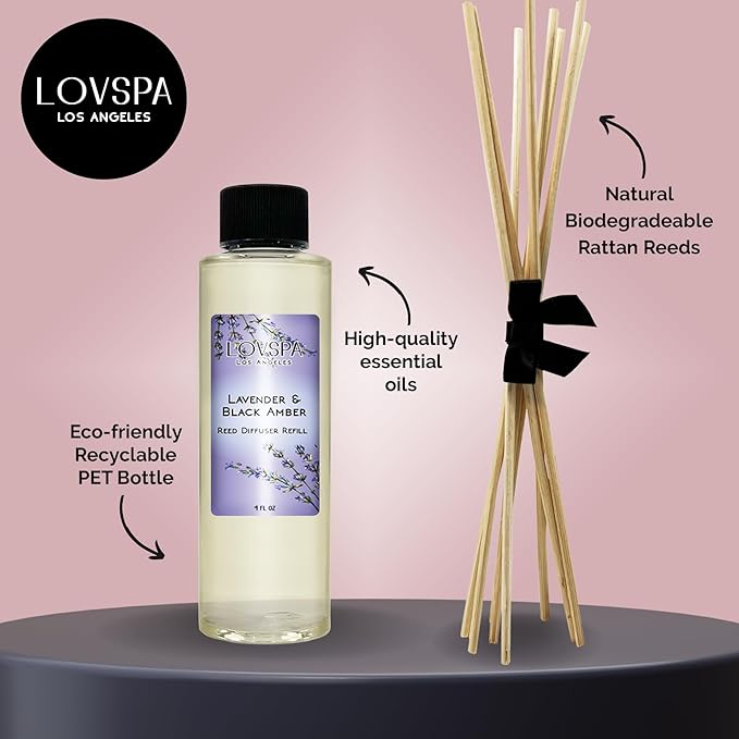 LOVSPA Lavender & Black Amber Diffuser Oil - Luxury Essential Oils for Diffuser Refill & Air Freshener Room Spray - Long-Lasting & Natural Home Fragrance, Scented Oil for Diffusers, USA Made, 4oz - Bloomnest
