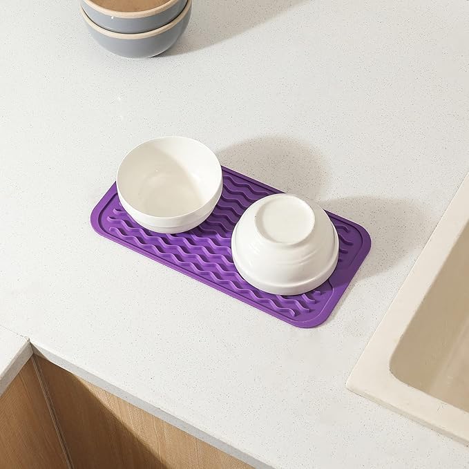 Silicone Dish Drying Mat for Multiple Usage,Easy clean,Eco-friendly,Heat-resistant Silicone Mat for Kitchen Counter or Sink,Refrigerator or Drawer Liner Purple S 12 inches x 6 inches - Bloomnest