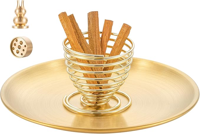 OSOPOLA 4 in 1 Incense Burner - 5.5 Inch Brass Gourd-Shaped Incense Holder for Sticks/Cones/Coils - Multi-Functional Metal Ash Catcher for Meditation, Yoga, Home Decor - Bloomnest