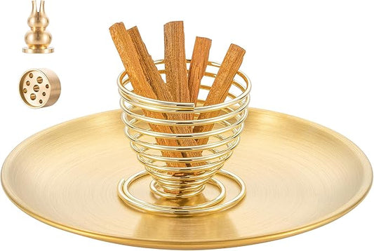 OSOPOLA 4 in 1 Incense Burner - 5.5 Inch Brass Gourd-Shaped Incense Holder for Sticks/Cones/Coils - Multi-Functional Metal Ash Catcher for Meditation, Yoga, Home Decor - Bloomnest