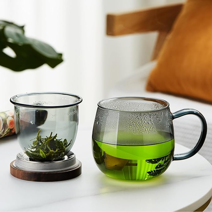 17 OZ Glass Tea Cup with Infuser and Lid, 500 ML Large Borosilicate Teacup, Clear Mug for Loose Leaf Tea, Blooming Tea, Tea Bags - Perfect Christmas or Birthday Gift for Women - Bloomnest