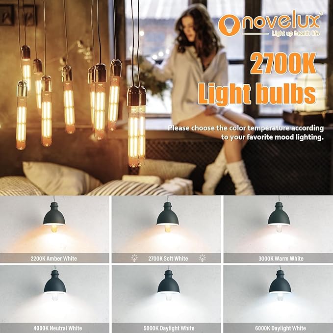 8.9IN LED Light Bulbs E26 Base, 6W 800LM 2700K Soft White T10 T9 Vintage Edison Bulbs Dimmable, AC 120V Equal 80 Watt Clear Glass Long Tubular Filament Bulb, UL Listed - 2Pack - Bloomnest