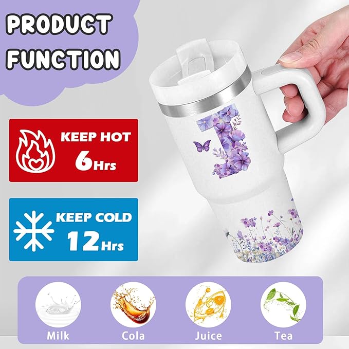 Letter J Tumbler Gifts, 14oz Letter J Themed Tumbler with Handle and Straw, Stainless Steel Double Wall Vacuum Insulated Cup Keep Hot Cold - 14oz Travel Mug with Lid Tumblers for Home Work Outdoor Use - Bloomnest