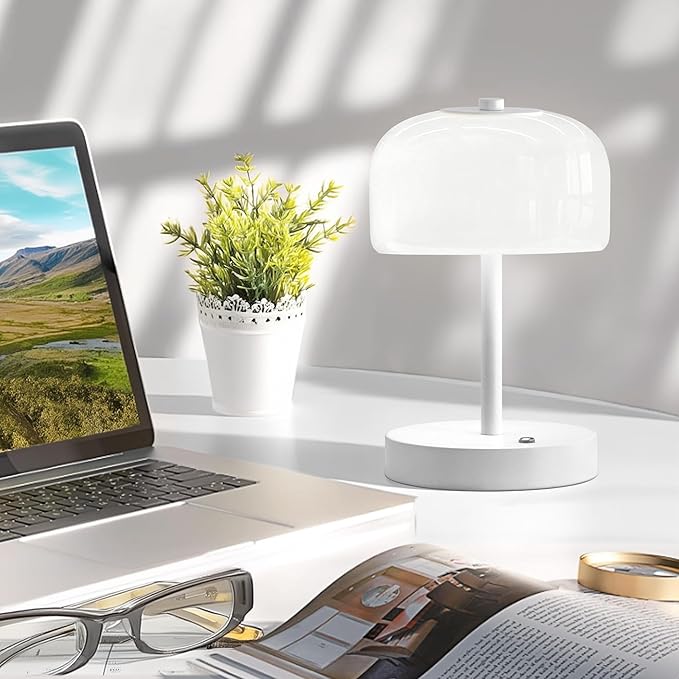Oneach 9in Cordless LED Mushroom Table Lamp Touch 3 Way Dimmable Bedside Small Lamp Battery Operated Rechargeable Modern Nightstand Desk Lamp for Bedroom Living Room Restaurant White(2 Pack) - Bloomnest